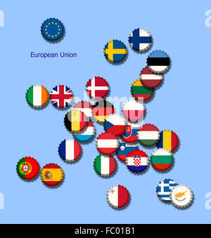 Tappi di crone nei colori dell'UE-Stati Foto Stock