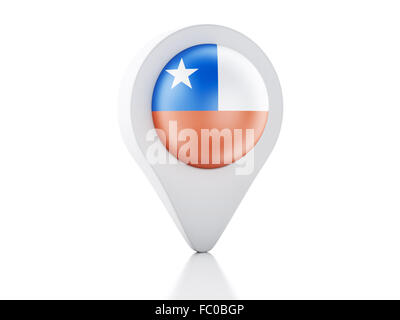 3d Puntatore Mappa Cile icona bandiera su sfondo bianco Foto Stock