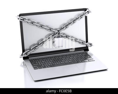 Computer portatile con serratura e catena. Sicurezza dei dati concetto. Foto Stock