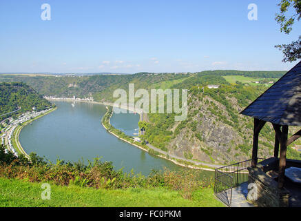 Panorama sul Reno al Loreley Rock Foto Stock