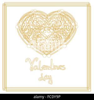 Profilo golden forma di cuore con copia spazio. Valentines Day card. Illustrazione Vettoriale. Cuore su sfondo bianco per un San Valentino Illustrazione Vettoriale