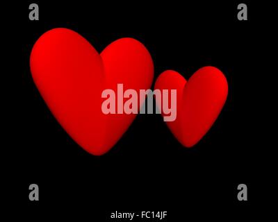Due cuori rossi - 3D render Foto Stock