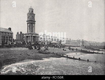 HERNE BAY. La parte anteriore, mostrando la Torre dell Orologio. Kent, antica stampa 1895 Foto Stock