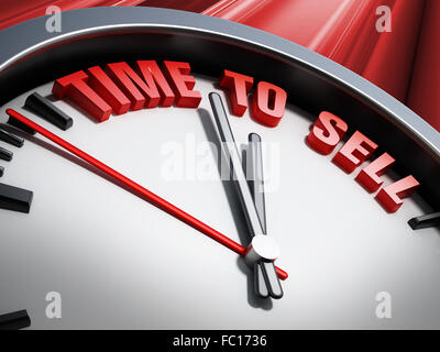 Tempo di vendere dichiarazione scritta sulla orologio contro lo sfondo rosso Foto Stock