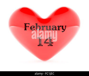 Forma di cuore con 14 febbraio 3D render Foto Stock