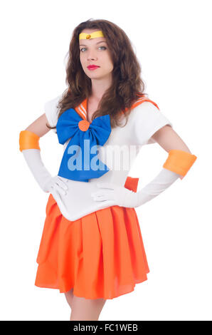 Modello indossa Sailor Moon suit isolato su bianco Foto Stock