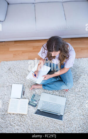 Donna ricevute di calcolo iscritto negli appunti Foto Stock