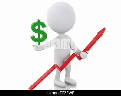 3d la gente bianca tenendo un rosso freccia in alto con il dollaro Foto Stock