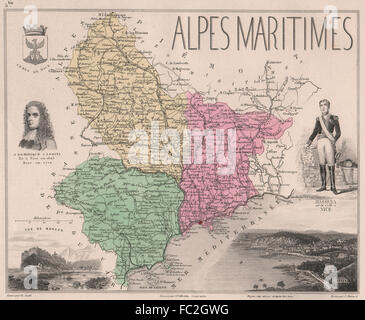 ALPES-MARITIMES. Dipartimento. Nice Monaco. Massena. Cassini. VUILLEMIN, 1879 Mappa Foto Stock