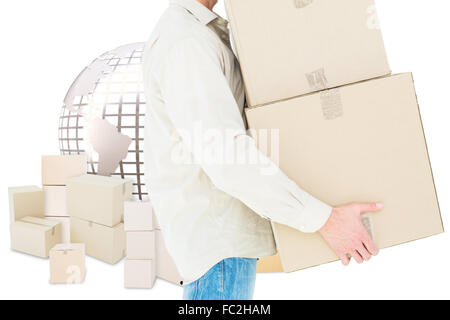 Immagine composita di consegna uomo che porta le scatole di cartone Foto Stock