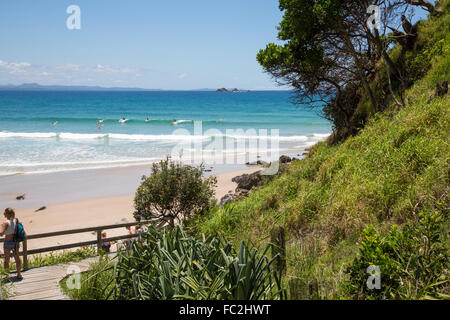 Byron Bay e Wategos Beach, popolare tra i surfisti , nord del Nuovo Galles del Sud, Australia Foto Stock