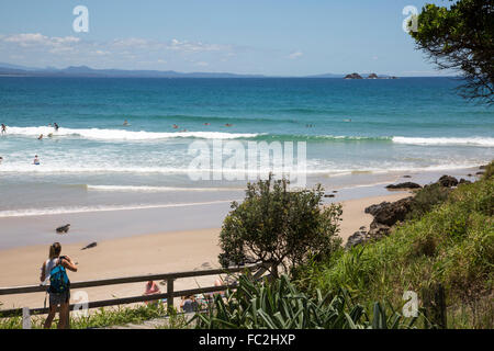 Byron Bay e Wategos Beach, popolare tra i surfisti , nord del Nuovo Galles del Sud, Australia Foto Stock