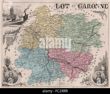 LOT-et-Garonne. Dipartimento. Miramont. Lacépède. de Palissy. VUILLEMIN, 1879 Mappa Foto Stock