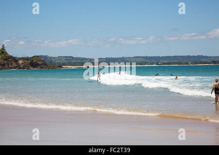 Byron Bay e Wategos Beach, popolare tra i surfisti , nord del Nuovo Galles del Sud, Australia Foto Stock