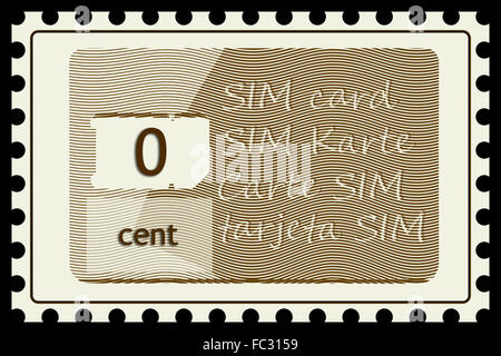 Timbro 0 cent e SIM card carrier Foto Stock