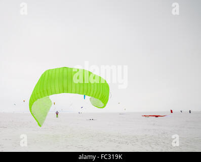 Kiteboarder con kite sulla neve Foto Stock