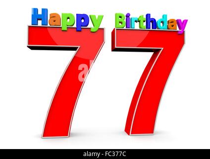 Die Zahl 77 mit Happy Birthday darauf Foto Stock