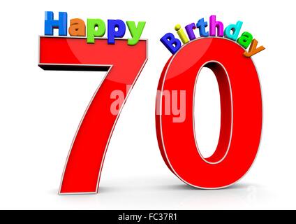 Die Zahl 70 mit Happy Birthday darauf Foto Stock