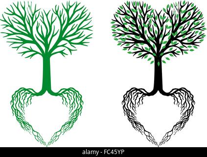 Albero della vita, a forma di cuore, rami e radici, illustrazione vettoriale Illustrazione Vettoriale