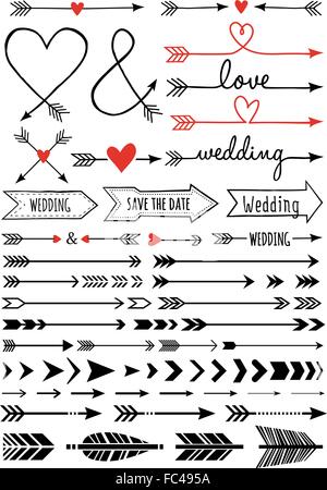 Disegnate a mano le frecce di nozze, set di vettore di elementi di design Illustrazione Vettoriale