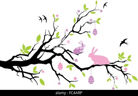 Felice Pasqua con i conigli e le uova sulla struttura, illustrazione vettoriale Illustrazione Vettoriale