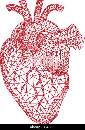 Abstract rosso cuore umano con mesh geometriche pattern, illustrazione vettoriale Illustrazione Vettoriale
