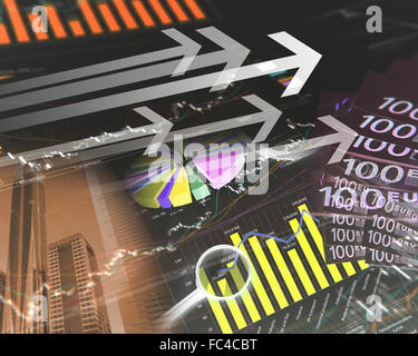 Illustrazione a colori degli affari finanziari e di tabelle e grafici Foto Stock