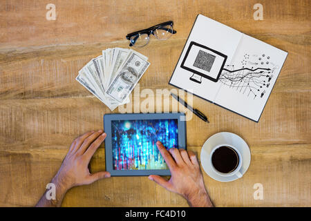 Immagine composita del maze sullo schermo del computer con le frecce doodle Foto Stock