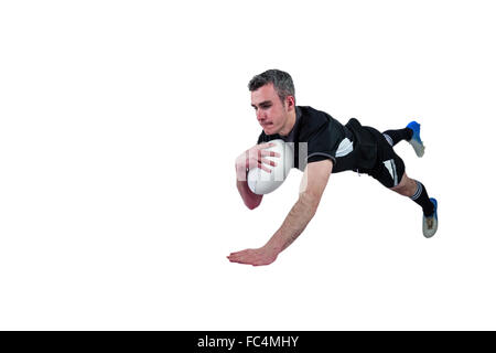 Un giocatore di rugby con un punteggio provare Foto Stock