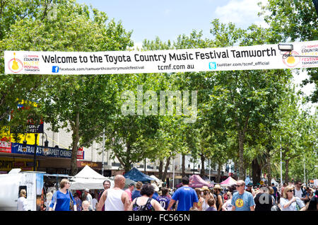 Benvenuti al Festival della Musica Country banner sul Peel Street Tamworth NSW Australia Foto Stock