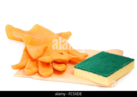 Guanti in gomma con spugna di scrubbing Foto Stock