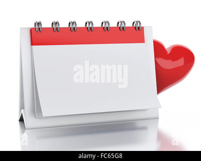 3d Calendario con cuore rosso. Il giorno di San Valentino Foto Stock
