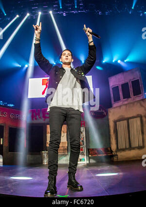 Detroit, Michigan, Stati Uniti d'America. Xvii gen, 2016. G-EAZY eseguendo sulla quando il suo oscuro Out World Tour presso il Tempio Massonico di Detroit, MI il 17 gennaio 2016 © Marc Nader/ZUMA filo/Alamy Live News Foto Stock