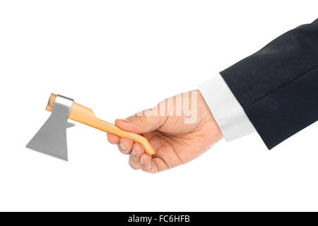 Mano con toy ax Foto Stock