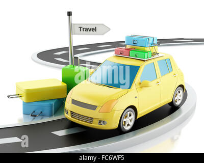 3d auto con valigie di viaggio Foto Stock