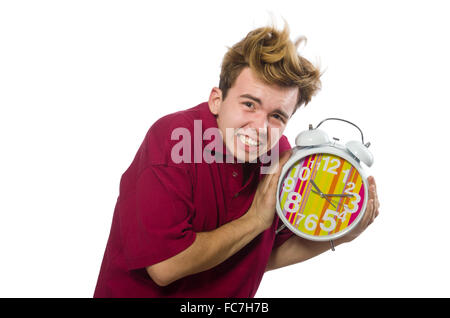 Studente azienda sveglia isolato su bianco Foto Stock