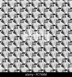 Occhiali da sole sullo sfondo della folla / 3D render di figure maschili indossando occhiali da sole Foto Stock