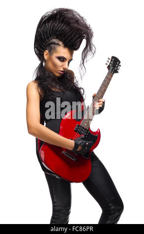 Musicista Rock con la chitarra isolato Foto Stock