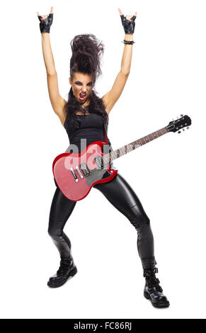 Musicista Rock con la chitarra isolato Foto Stock