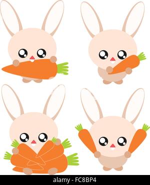 Cartoon coniglio e carota nel concetto di carino illustrazione Illustrazione Vettoriale