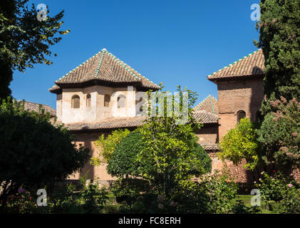 Tetto ornato nel palazzo dell'Alhambra di Granada Foto Stock