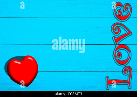 Cuore rosso e iscrizione su schede di blu, il giorno di San Valentino Foto Stock