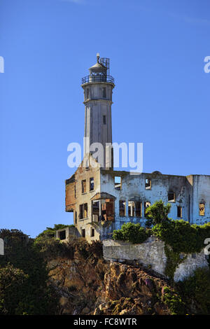 Faro posizionato sull isola di Alcatraz Foto Stock