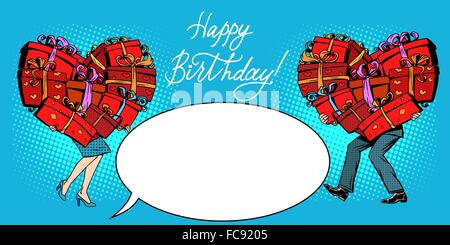 Buon compleanno cartolina uomo donna doni Illustrazione Vettoriale