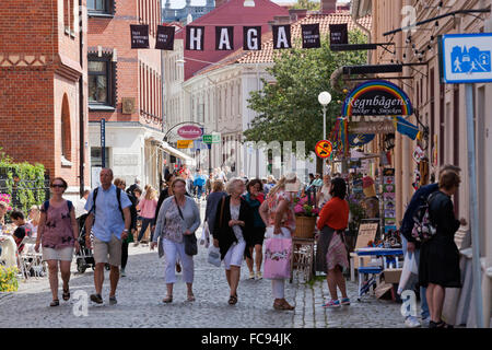 Gli amanti dello shopping lungo Haga Nygata nel trendy quartiere di Haga, Göteborg, West Gothland, Svezia, Scandinavia, Europa Foto Stock