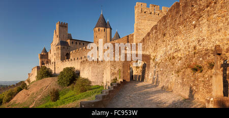 La cite, fortezza medioevale città, Carcassonne, Sito Patrimonio Mondiale dell'UNESCO, Languedoc-Roussillon, Francia, Europa Foto Stock