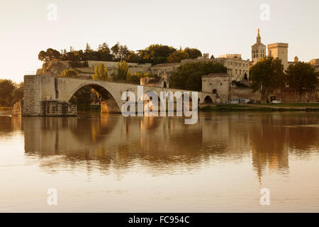 Ponte San Benezet oltre Rhone river, UNESCO, Avignon Vaucluse Provence, Provence-Alpes-Côte d'Azur, in Francia Foto Stock