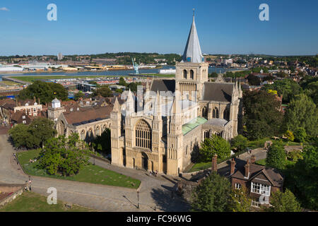 Rochester Cathedral vista dal castello, Rochester, Kent, England, Regno Unito, Europa Foto Stock