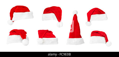 Set di Babbo Natale rosso cappelli Foto Stock