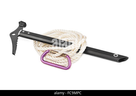 Piccozza, carabina e corda. Foto Stock